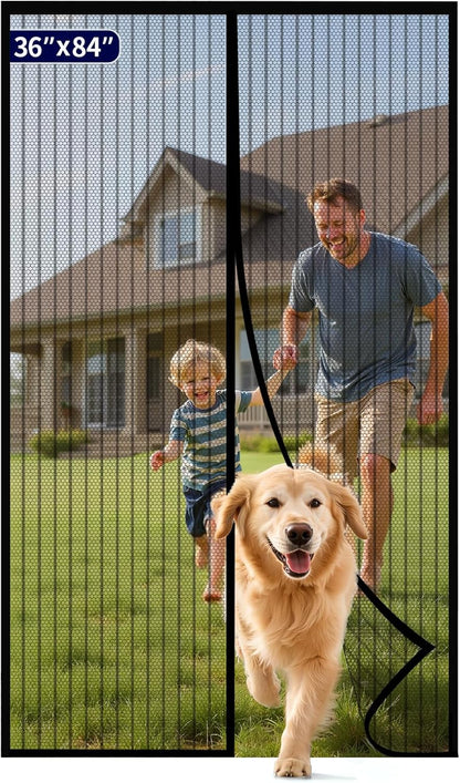 Kitsure Magnetic Screen Door - 38.0 x 82.0 in Retractable Screen Door Mesh for Front Door or Sliding Door, Pet & Kid Friendly, Hands-Free Closure Keeps Bugs Out & Lets Breeze in, Stripe Black