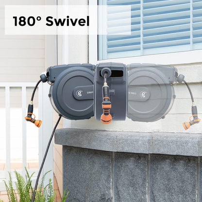 Giraffe Tools Retractable Garden Hose Reel 1/2 Inch x 100 ft, Super Heavy Duty, Any Length Lock, Slow Return System, Wall Mounted and 180 Deg Swivel Metal Bracket