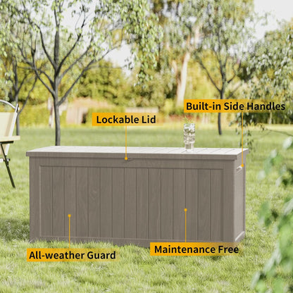 320 Gallon Outdoor Storage Box, Extra Large Waterproof Resin Deck Box with Lockable Lid Storage Bin for Patio Furniture Cushion, Garden Tools, Pool Accessories, UV-Resistant Outside, Black