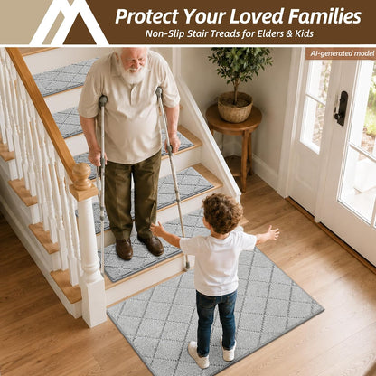 COSY HOMEER Edging Stair Treads Non-Slip Carpet Mat 28inX9in Indoor Stair Runners for Wooden Steps, Edging Stair Rugs for Kids and Dogs, 100% Polyester TPE Backing(4pc, Beige)