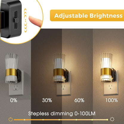 L LOHAS LED Night Light,Dimmable Night Lights Plug into Wall, 2 Pack Acrylic Nightlight with 0-100 LM Adjustable Brightness, 3000K Plug in Night Light with Dusk to Dawn Sensor, for Bathroom Hallway