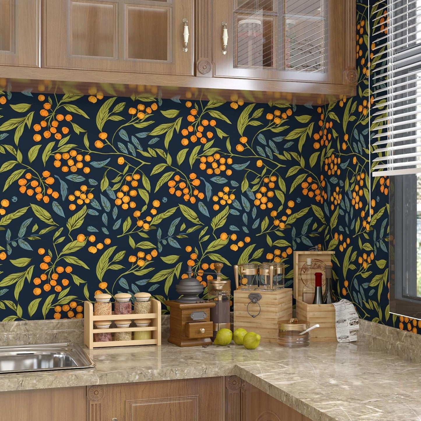 BOKEBEVE Watercolour Floral Peel and Stick Wallpaper Boho Vibrant Contact Paper Renter Friendly Wall Paper for Countertop Cabinet Wall Shelf Liner Removable Blue Colorful 17.5 x 118In