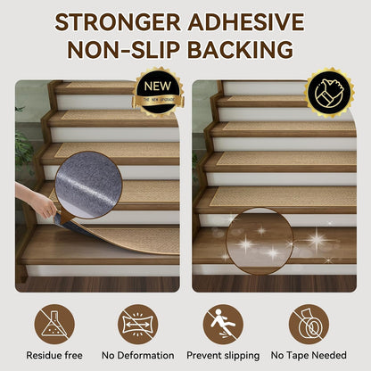 YDKGL Stair Treads Non Slip for Wooden Steps Indoor 15 Pack, Reusable Peel and Stick Adhesive Stair Treads Runner Rugs, Stair Carpet Floor Mats for Elders Pets, Easy to Install, Brown 8" x 30"