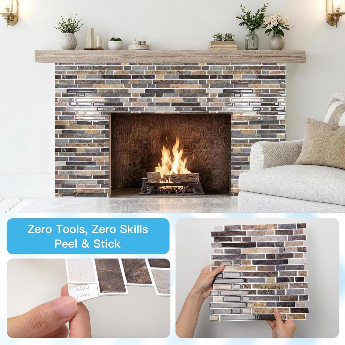 Art3d 10-Sheet Heavy-Duty Peel and Stick Backsplash, Waterproof Wall Tiles Stick on Kitchen Backsplash Living Space, Beige & White