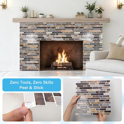 Art3d 10-Sheet Heavy-Duty Peel and Stick Backsplash, Waterproof Wall Tiles Stick on Kitchen Backsplash Living Space, Beige & White