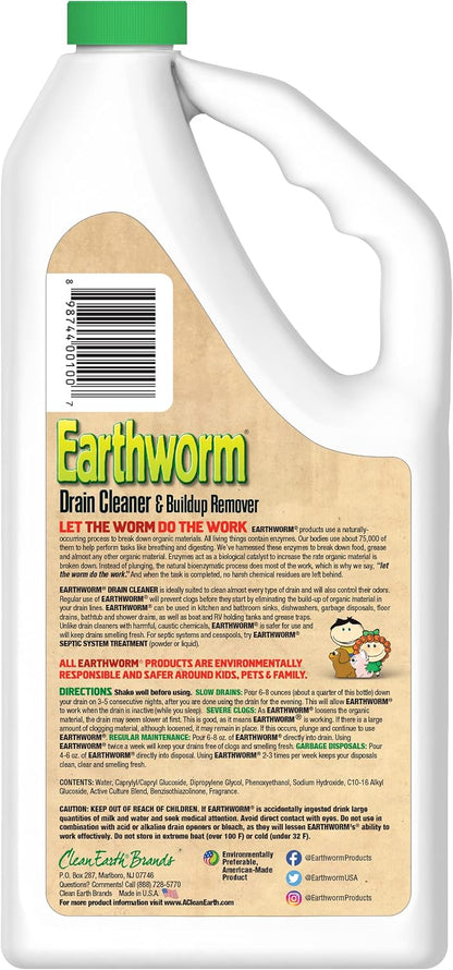 Earthworm Drain Cleaner - Drain Deodorizer - Natural and Family-Safe - 64 fl oz