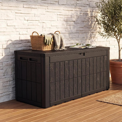 Quictent 100 Gallon Heavy Duty Resin Deck Box, Weatherproof Waterproof Outdoor Storage Bench, UV Resistant Lockable Container for Garden, Pool Supplies, Patio Cushions & Furniture Accessories