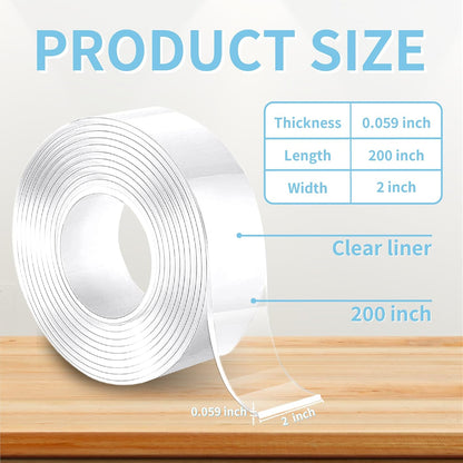 Heavy Duty Double Sided Tape, 1.18 x 80 in, Clear, 1 Pack | Removable washable nano gel holds 6 lbs per 4 sq in; protective case for carpet, posters, pictures, home office and RV