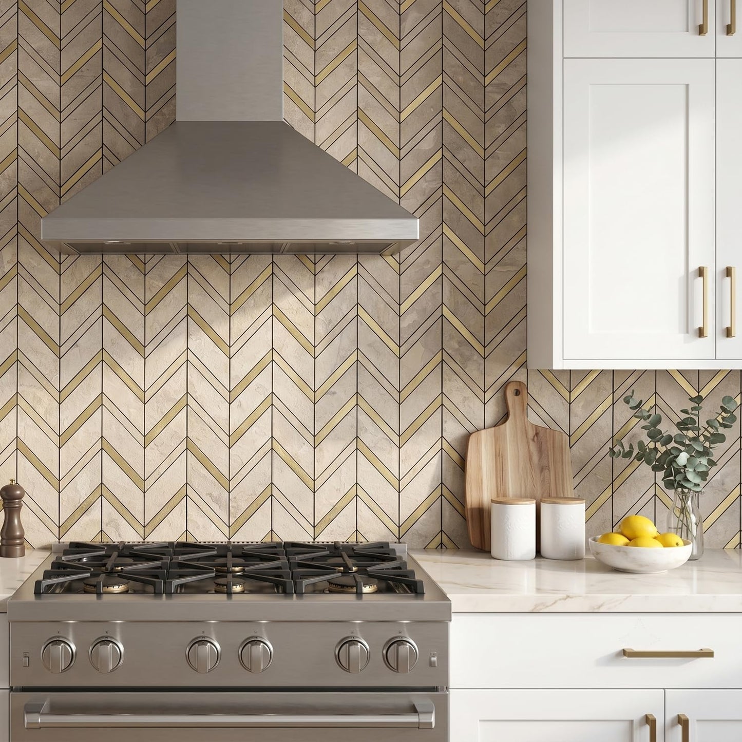 Yipscazo 10-Sheet Herringbone Backsplash Peel and Stick Tile, Polished White PVC Stick on Backsplash for Kitchen, Waterproof Self Adhesive Wall Tile for Bathroom