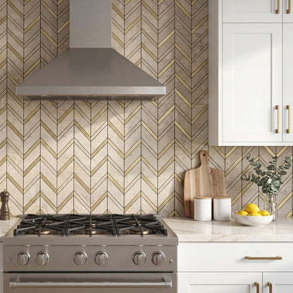 Yipscazo 10-Sheet Herringbone Backsplash Peel and Stick Tile, Polished White PVC Stick on Backsplash for Kitchen, Waterproof Self Adhesive Wall Tile for Bathroom