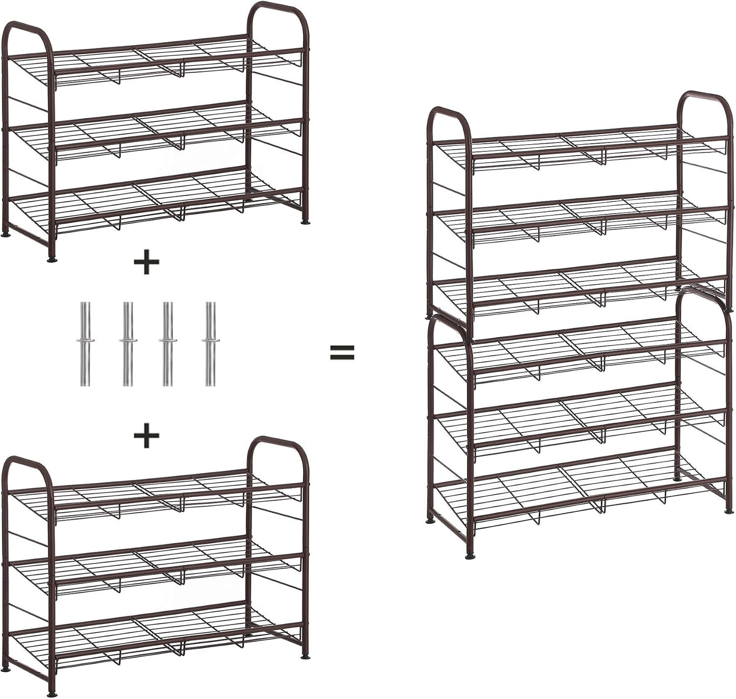 SONGMICS Stackable Shoe Rack, 4 Tier Metal Shoes Rack Storage Shelf, Holds up to 16 Pairs Shoes, Adjustable Slanted Shelves Shoe Tower Organizer for Closet Entryway Small Spaces, Black
