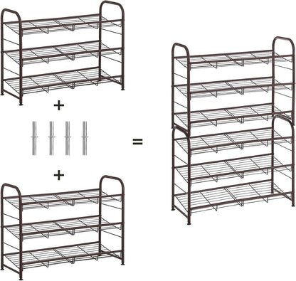 SONGMICS Stackable Shoe Rack, 4 Tier Metal Shoes Rack Storage Shelf, Holds up to 16 Pairs Shoes, Adjustable Slanted Shelves Shoe Tower Organizer for Closet Entryway Small Spaces, Black
