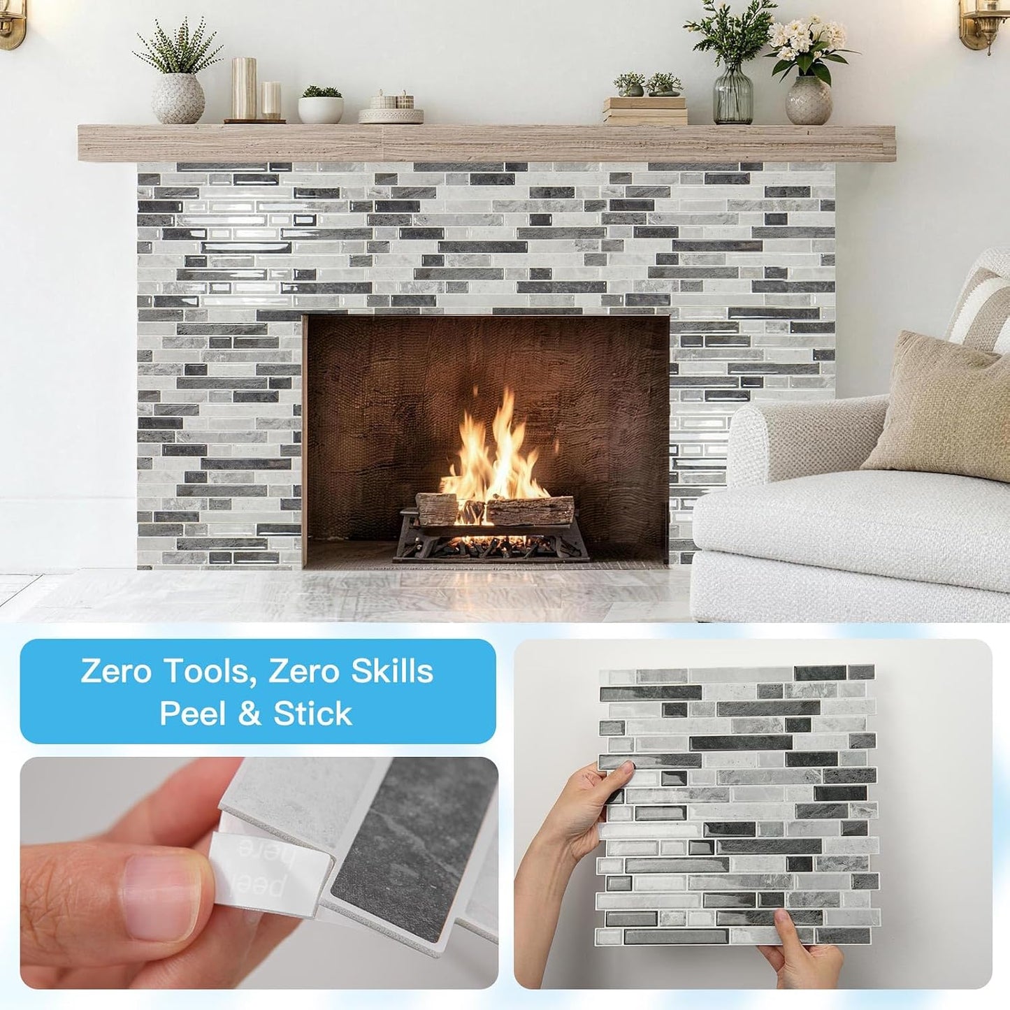 Art3d 10-Sheet Heavy-Duty Peel and Stick Backsplash, Waterproof Wall Tiles Stick on Kitchen Backsplash Living Space, Beige & White