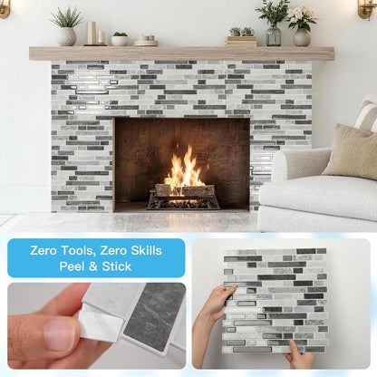 Art3d 10-Sheet Heavy-Duty Peel and Stick Backsplash, Waterproof Wall Tiles Stick on Kitchen Backsplash Living Space, Beige & White