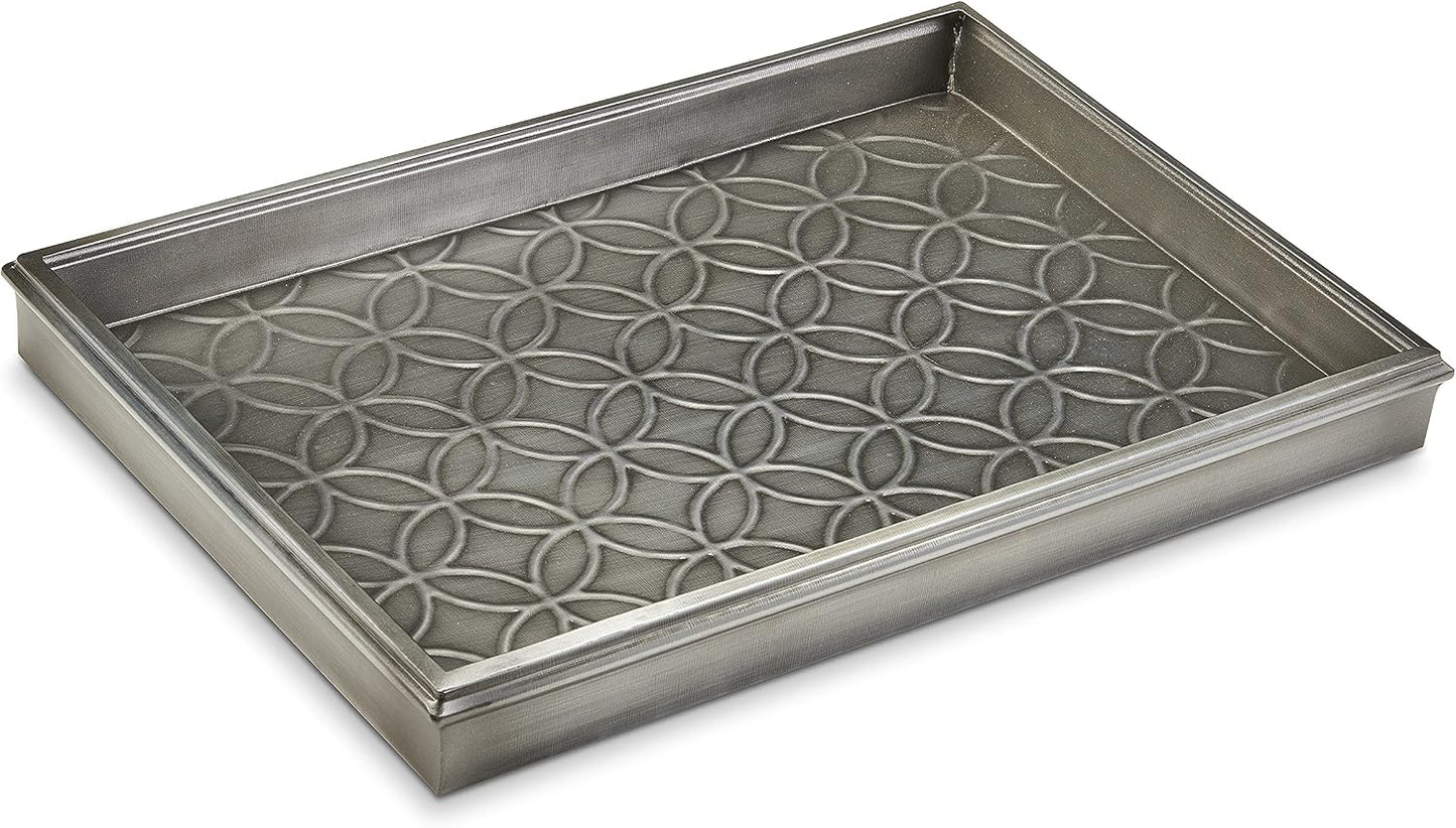 Good Directions 20″ x 14″ Decorative Squares Design Metal Boot Tray – Galvanized Steel with Copper Finish, Multi-Purpose Shoe, Plant & Pet Bowl Tray