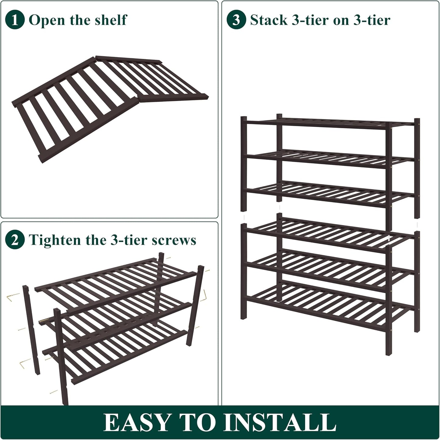 Smiry Bamboo Shoe Rack for Closet, 3 Tier Wooden Shoe Organizer, Stackable Wood Shoe Storage Shelf for Entryway, 14 Vertical Slats, One-piece Heavy-Duty Legs, 26.77"x11.02"x18.31", Natural