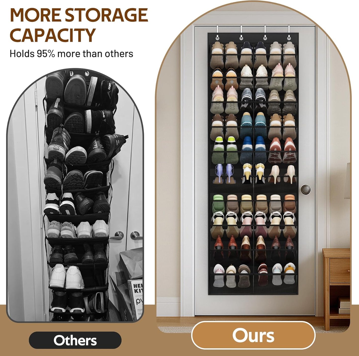 MISSLO 30 Pairs Over the Door Shoe Organizer Breathable Mesh Hanging Shoe Rack for Closet Storage with Wide Deep Pockets 10 Tier Shoes Holder Fit All the Family's Sneakers, Boots, Heels (White, 71")