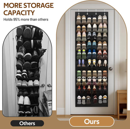 MISSLO 30 Pairs Over the Door Shoe Organizer Breathable Mesh Hanging Shoe Rack for Closet Storage with Wide Deep Pockets 10 Tier Shoes Holder Fit All the Family's Sneakers, Boots, Heels (White, 71")