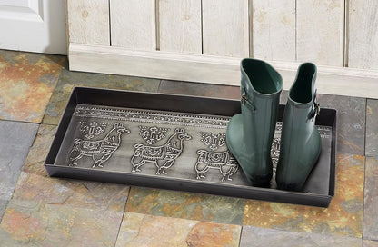 HF by LT Birch Forest Pattern Metal Boot Storage Tray, 30 x 13 inches, Antique Copper Finish