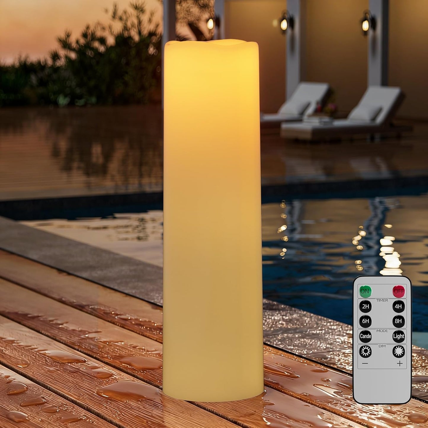 14"×4" Large Outdoor Flameless Candles with Remote Waterproof Battery Operated Candles with Timer LED Pillar Candles Flicking for Home Decoration Porch Wedding Fireplace Lantern, Ivory-Yellow 2Pcs