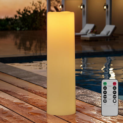 14"×4" Large Outdoor Flameless Candles with Remote Waterproof Battery Operated Candles with Timer LED Pillar Candles Flicking for Home Decoration Porch Wedding Fireplace Lantern, Ivory-Yellow 2Pcs