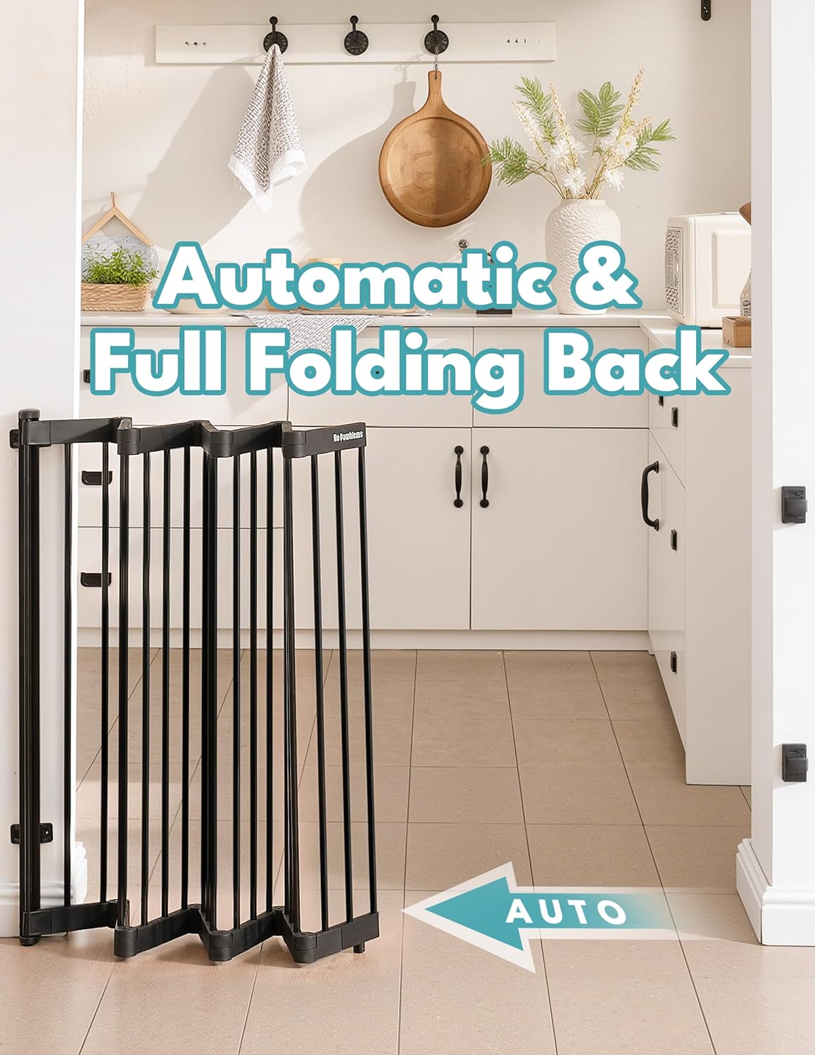 No Pawblems Retractable Safety Gate, Metal Adjustable Dog Gate for Doorways, Stairs & Hallways, Expands to 38" Wide, Auto Retract Design, No Bottom Bar, Black