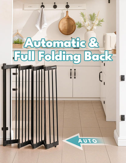 No Pawblems Retractable Safety Gate, Metal Adjustable Dog Gate for Doorways, Stairs & Hallways, Expands to 38" Wide, Auto Retract Design, No Bottom Bar, Black