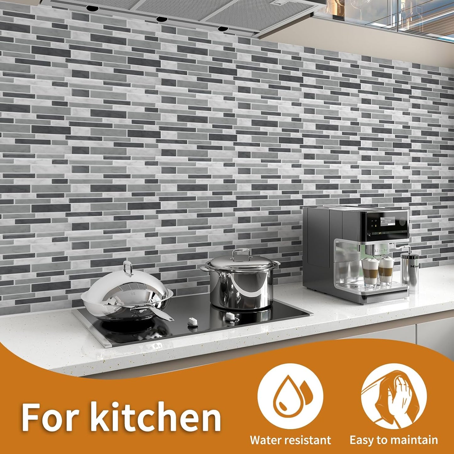 WOWSTAR 10-Sheet Peel and Stick Backsplash Tile for Kitchen, Back Splash Stick On Tiles for Kitchen Wall (Grey and Blue)