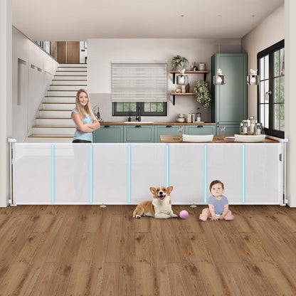 200'' Retractable Baby Gates Extra Wide,34" Tall Retractable Dog Gate for Doorways,Extra Long Retractable Baby Gate for Stairs,Kitchen,Indoor/Outdoor Retractable Gate with Fiberglass Reinforcement Rod