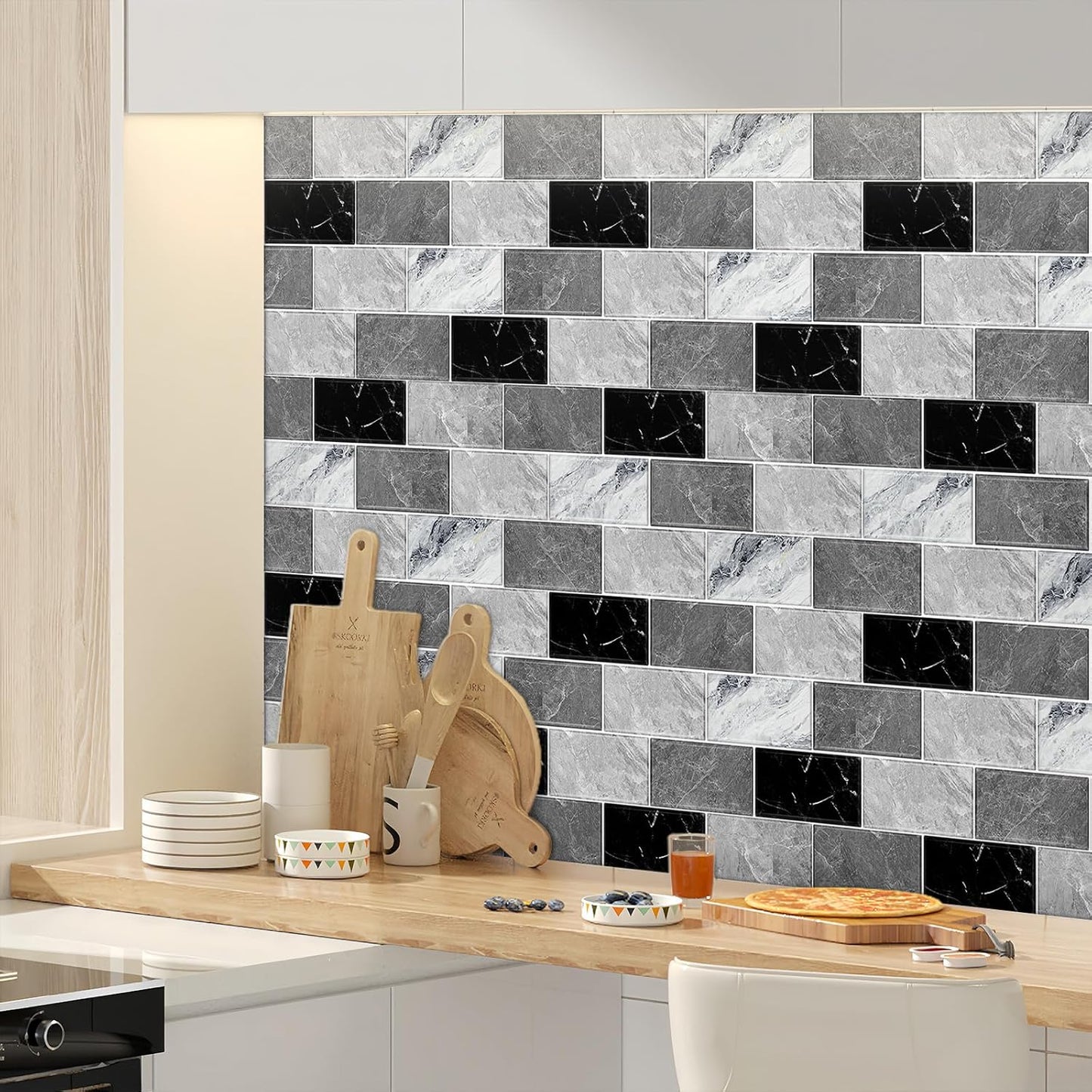 BSABSAQAA 10 Sheets Peel and Stick Backsplash for Kitchen 12"X12" Back Splash Adhesive Subway Wall Tile Sticker for Bathroom on Renter Friendlyn Marble