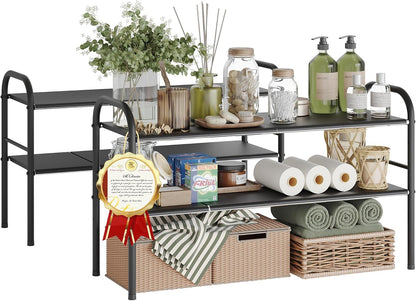 NETEL Under Sink Organizers and Storage, 2 Tier Expandable Under Cabinet Organizer Shelf with 4 Baskets and 4 Panels, Expandable Shelf for Cupboard, Kitchen, Bathroom, Shoe Storage Rack