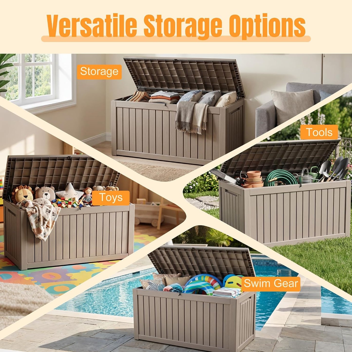Outdoor Storage Box,38 Gallon Resin Deck Box,Waterproof & UV Resistant Lockable Package Delivery Bin,Toy Cabinet for Indoor & Outdoor