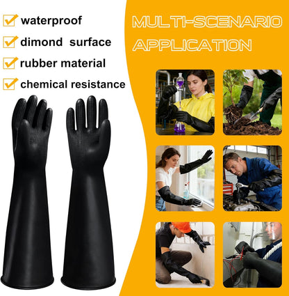 24" Chemical Resistant Glove, Reusable Heavy Duty Long Rubber Gloves, Long Waterproof Dishwashing Gloves, Industrial Safety Gloves for Men