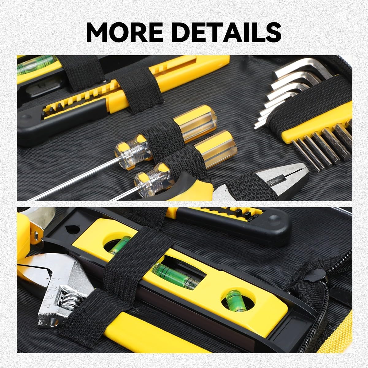 Auto Dynasty Tool Kit for Home 16-Pieces, Basic Household Hand Tool Sets with Hex Key Screwdriver and Adjustable Wrench, All in One Storage Bag for Garage, Home Maintenance, Auto Repair (Orange)