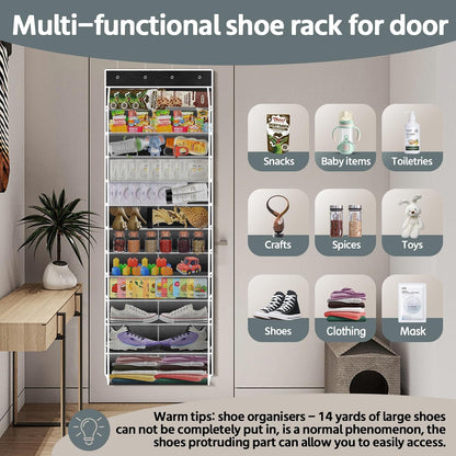 PAULONE 12 Pocket Over the Door Shoe Organizer,Reusable Breathable Large Mesh Bag Men's & Women's Sneaker Organizer,Shoe Organizer for Kids,Hanging Shoe Storage Hanging Bag (White)