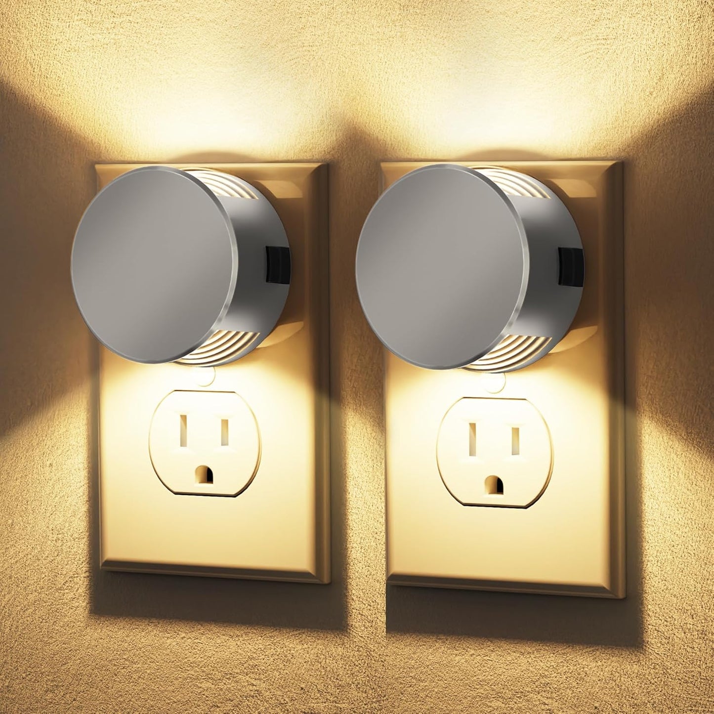 Briignite Night Lights Plug into Wall [2 Pack], White Night Light Dusk to Dawn Sensor Nightlight, Brightness Adjustable 3000K Soft White, Plug in Night Light for Bedroom, Hallway, Stairs, Kitchen