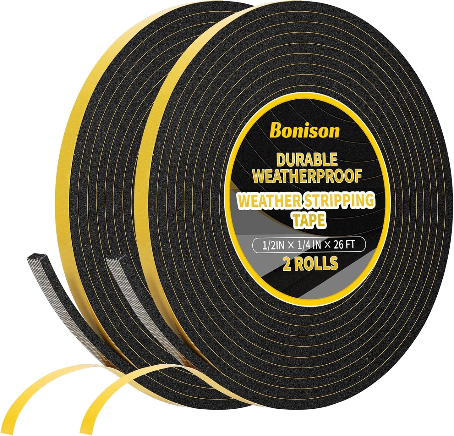 26Ft Weather Stripping Door Seal - 1/2" x 1/4" Door Seal Strip for Door Frame, High Density Foam Insulation Tape, Self Adhesive, Soundproof Gap Filler for Doors, Windows, Sliding & AC Units, White