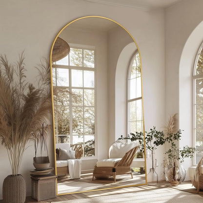 Antok 58" x19” Arched Full Length Floor Mirror, Gold Aluminum Frame, Free Standing/Wall Mount/Leaning for Bedroom, Living Room, Dressing Room