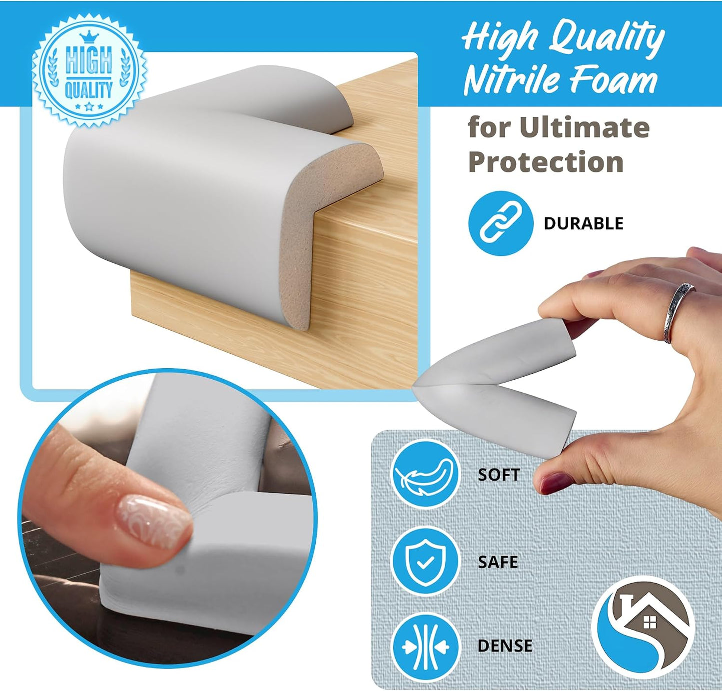 8-Pack Baby Proof Corner Protectors, Clear Furniture Safety Bumpers, Soft Rubber Foam Cushion Guards with Pre-Applied Adhesive, Child Proofing Pads for Tables, Cabinets, Desks, Glass Surfaces