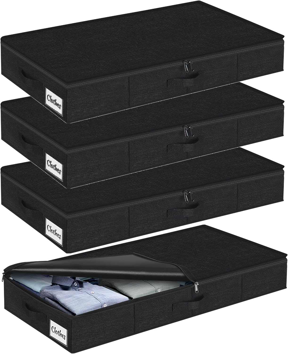 Under Bed Storage Container Bins 2 Pack, Low Profile Foldable Underbed Clothes Storage Organizer W/ Ultra Thick Fabric and Sturdy Bottom/Sides, Dual Zipper Storage Box for Dorm and Home 30x16x6.7"