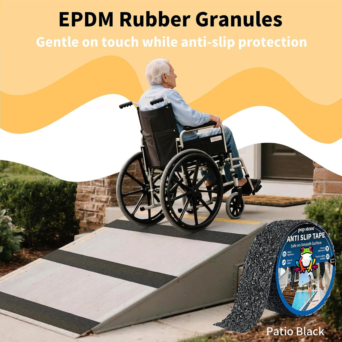 Waterproof Anti-Slip Traction Tape | 2" x16.5 FT | Heavy-Duty EPDM Rubber, Strong Grip & Barefoot Gentle | Indoor & Outdoor Solution: Poolside, Bath, Ramps, Stairs, Board Steps