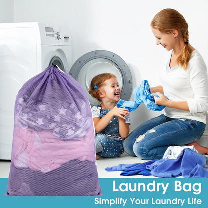 2 Pack Mesh Laundry Bags, 23 x 34 Inches Heavy Duty Mesh Laundry Bag, Large Laundry Drawstring Bag for College, Dorm, Travel, Family and Apartment Dwellers, Black