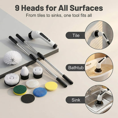 Versatile Ditch The Scrubbing! Long Handle Shower Scrubber Comes with 9 Replaceable Heads & Efficient 2 Speed Cordless Brush for Maximum Effect Long Battery Life!