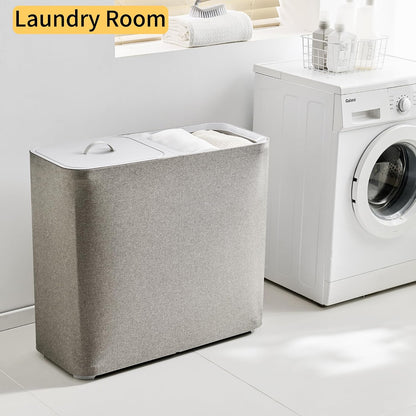150L laundry hamper with lid, Large-sized Laundry Baskets, Portable 2 Dividers Dirty Clothes Basket with Handles, for Bedroom Laundry Room Closet Bathroom College, Grey