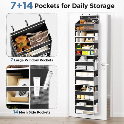 6 Tiers Over The Door Organizer, Heavy Duty Hanging Organizer Storage with Large Capacity Pockets, Behind Door Storage Hanging Shelves for Closet Wall Bathroom Bedroom Nursery Pantry, 1 Pack Grey