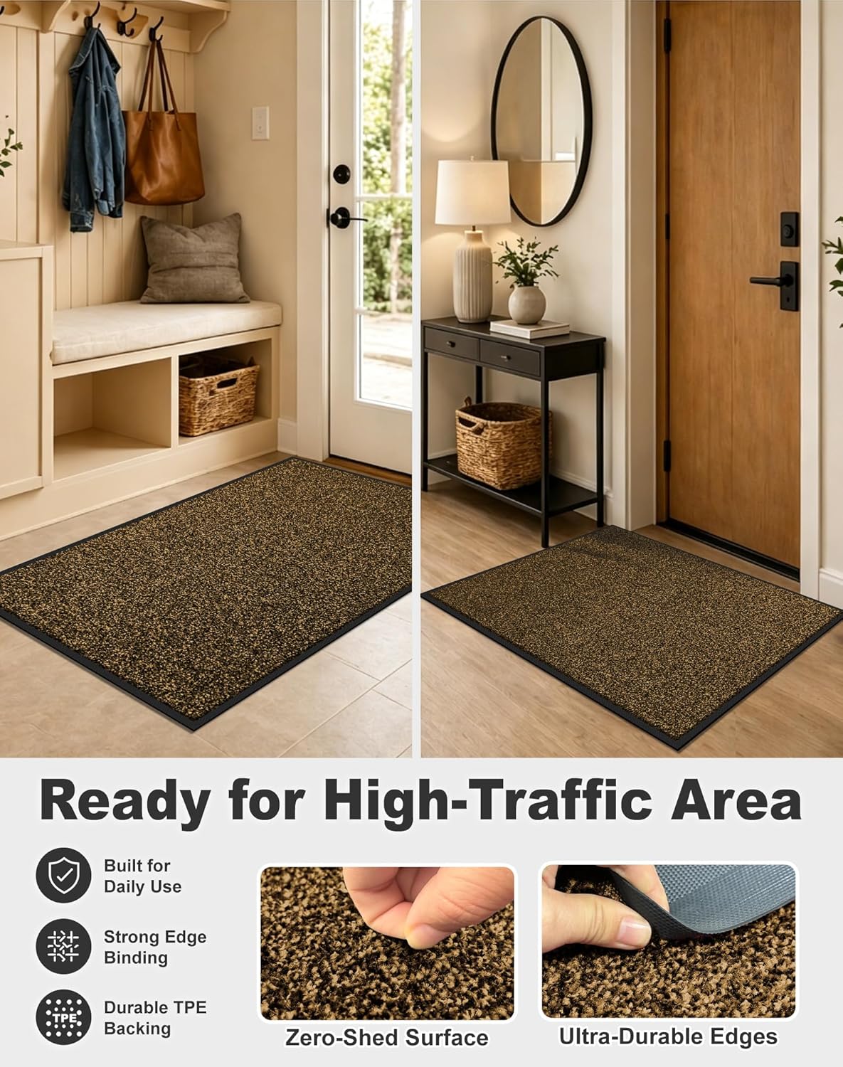 Mibao Front Door Mat, Dirt Trapper Welcome Mat for Outdoor Indoor, Non-Slip Waterproof Doormat, Durable Machine Washable Low Profile Entry Rug for Back Door Outside Patio Porch, 29.5" x 17", Grey
