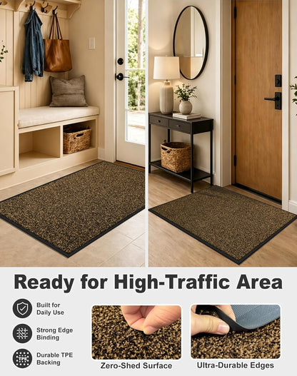 Mibao Front Door Mat, Dirt Trapper Welcome Mat for Outdoor Indoor, Non-Slip Waterproof Doormat, Durable Machine Washable Low Profile Entry Rug for Back Door Outside Patio Porch, 29.5" x 17", Grey