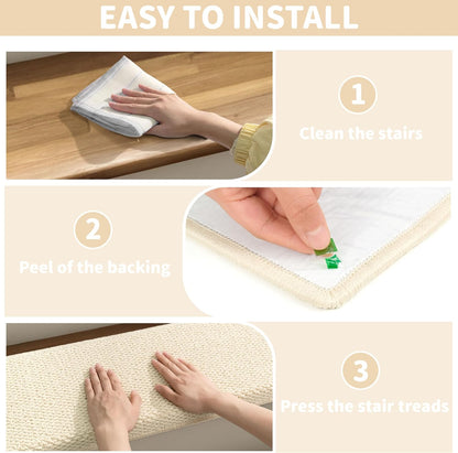 Brakki Bullnose Carpet Stair Treads, Non Slip Stair Treads for Wooden Steps Indoor, Stair Runner, Soft Stair Rugs, Edging Stair Protectors, Washable, 29.5"x9.5"x1.5" 14pcs, Beige