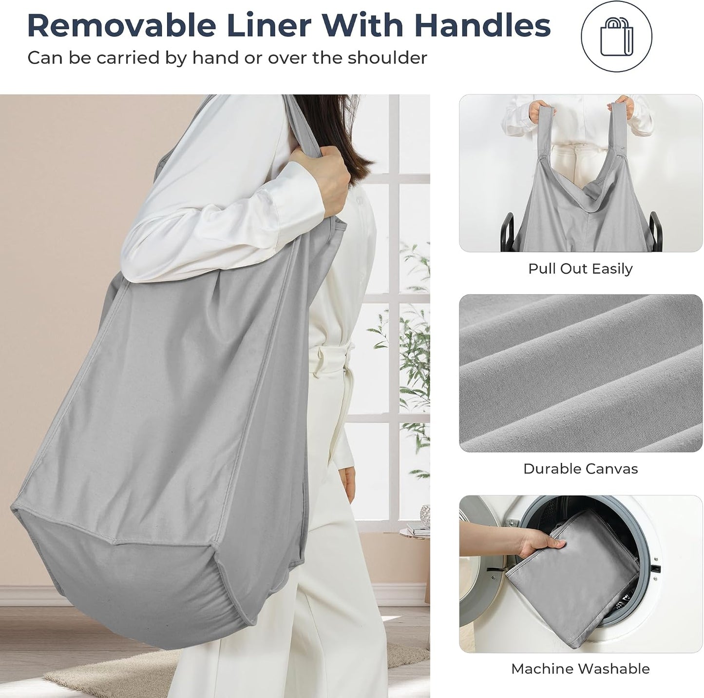 STO STO Laundry Hamper 3 Section, 120L Rolling Laundry Sorter Cart with Removable and Washable Liner Bag, Clothes Hamper with Wheels and Metal Handle for Laundry Room and Bedroom