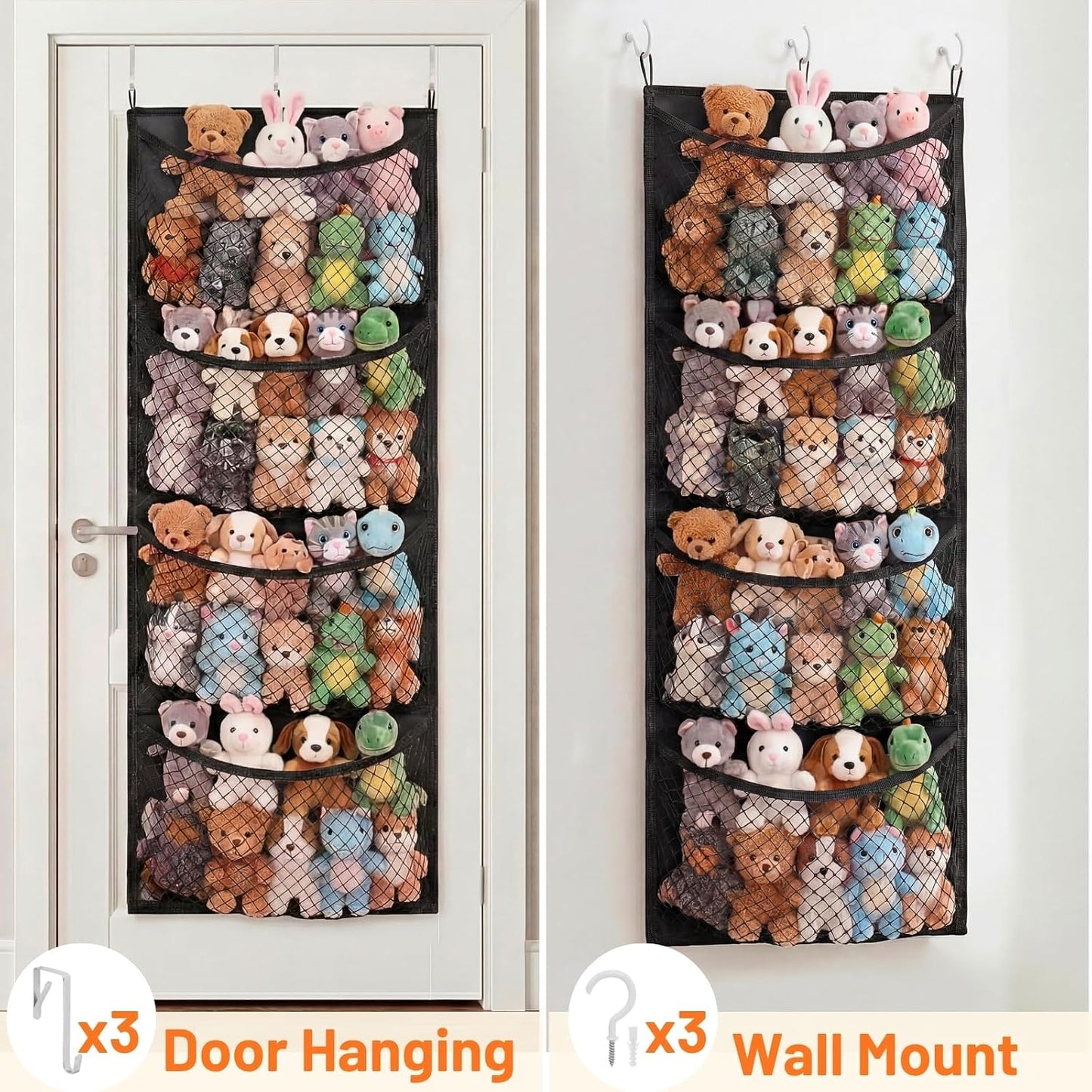 Ofiray-home Cotton Over The Door Stuffed Animal Storage | Toy Organizer for Storage Plush Toys, Stuffed Animal Holder with 4 Large Pockets, Hanging Door Organizer for Nursery